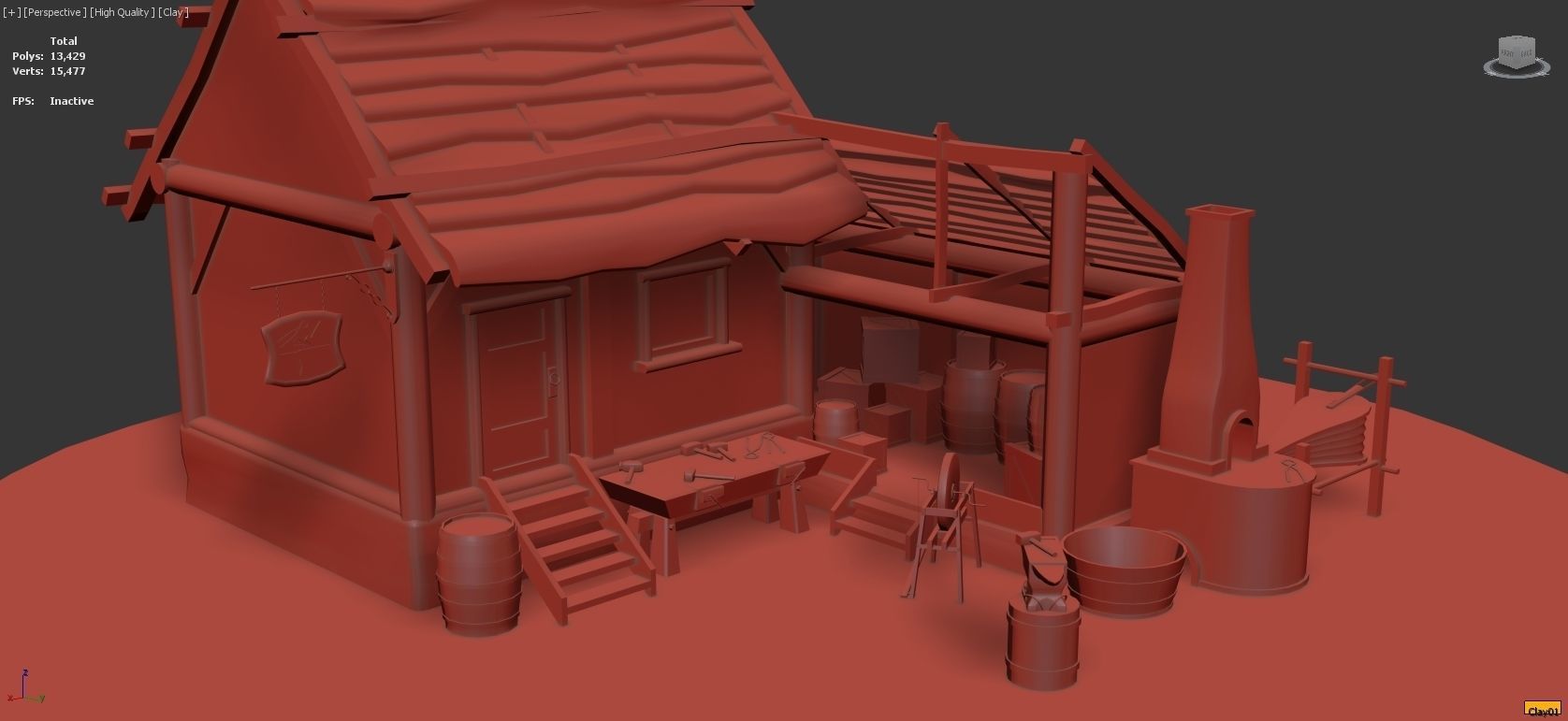 Medieval Smithy with Forge Whetstone Tools Storage and Anvil 3D model_4