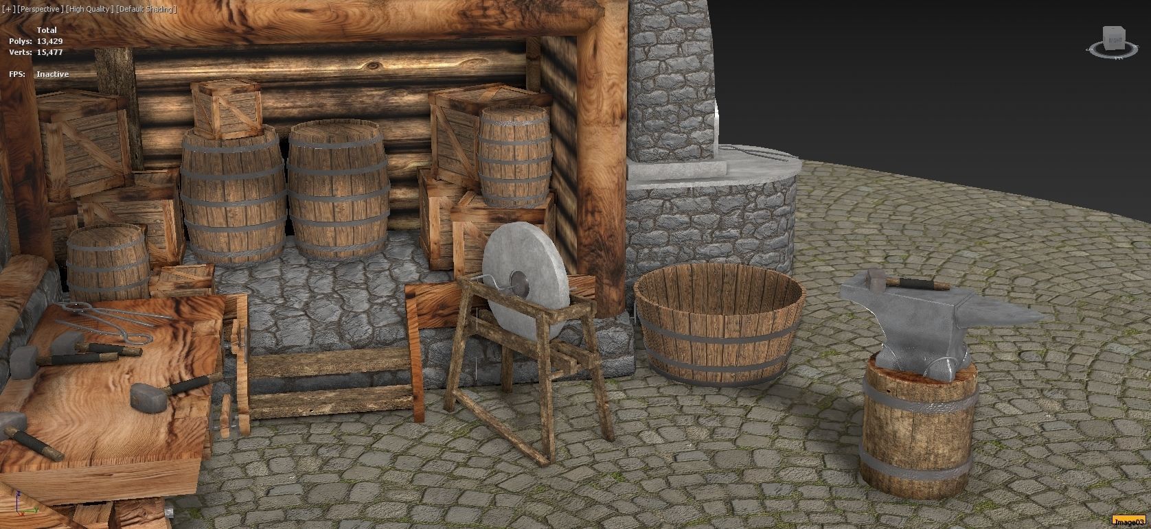 Medieval Smithy with Forge Whetstone Tools Storage and Anvil 3D model_5