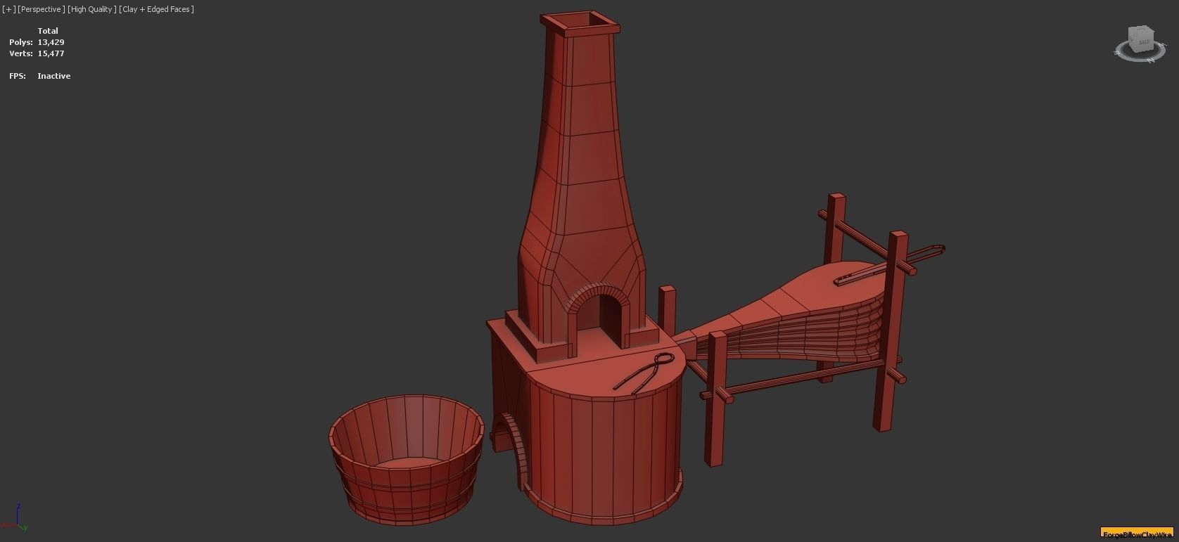 Medieval Smithy with Forge Whetstone Tools Storage and Anvil 3D model_9
