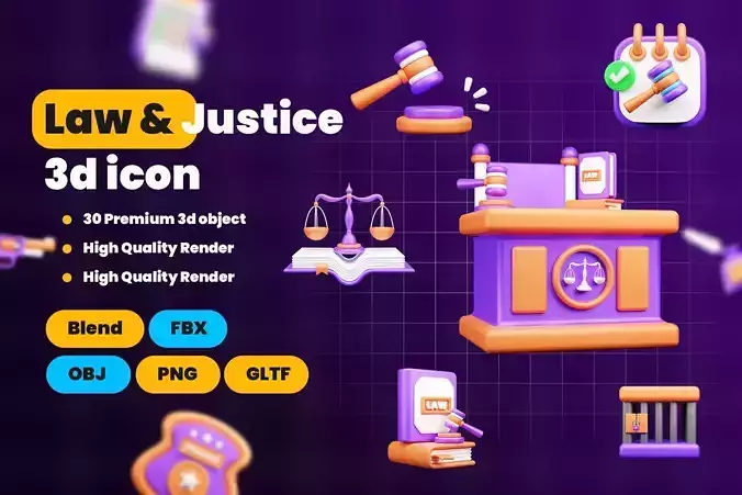 Law and Justice 3d Illustration  Icon Pack 