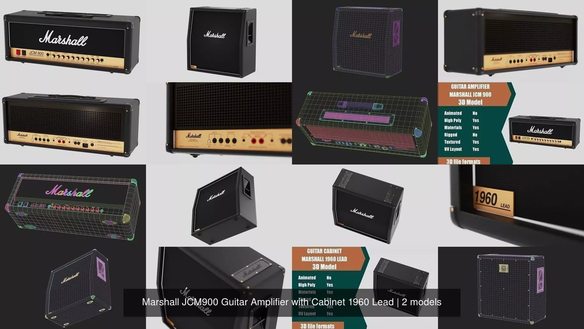 Marshall JCM900 Guitar Amplifier with Cabinet 1960 Lead 3D Model Collection_1