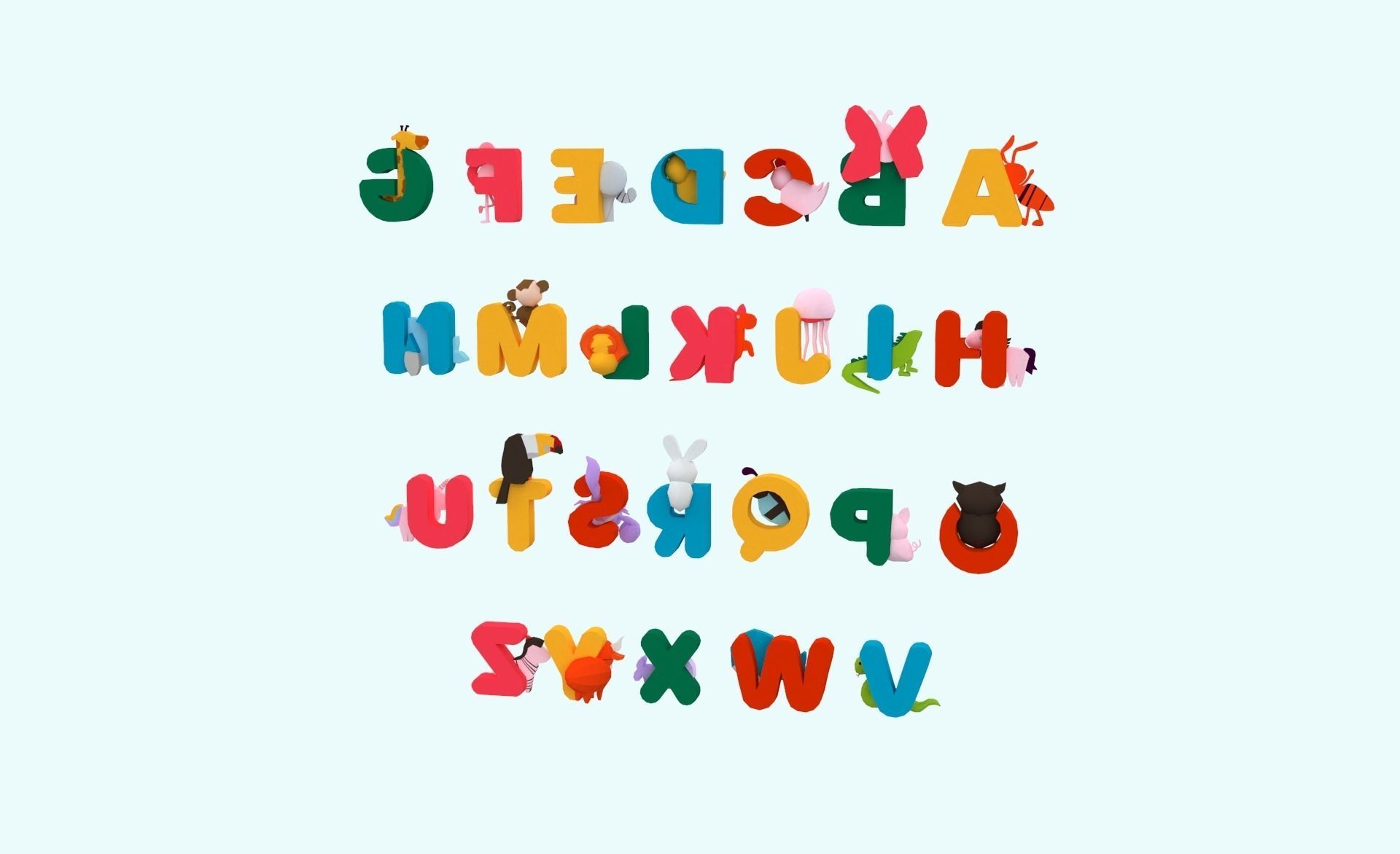Cartoon Animal Alphabet v017 Low-poly 3D model_2