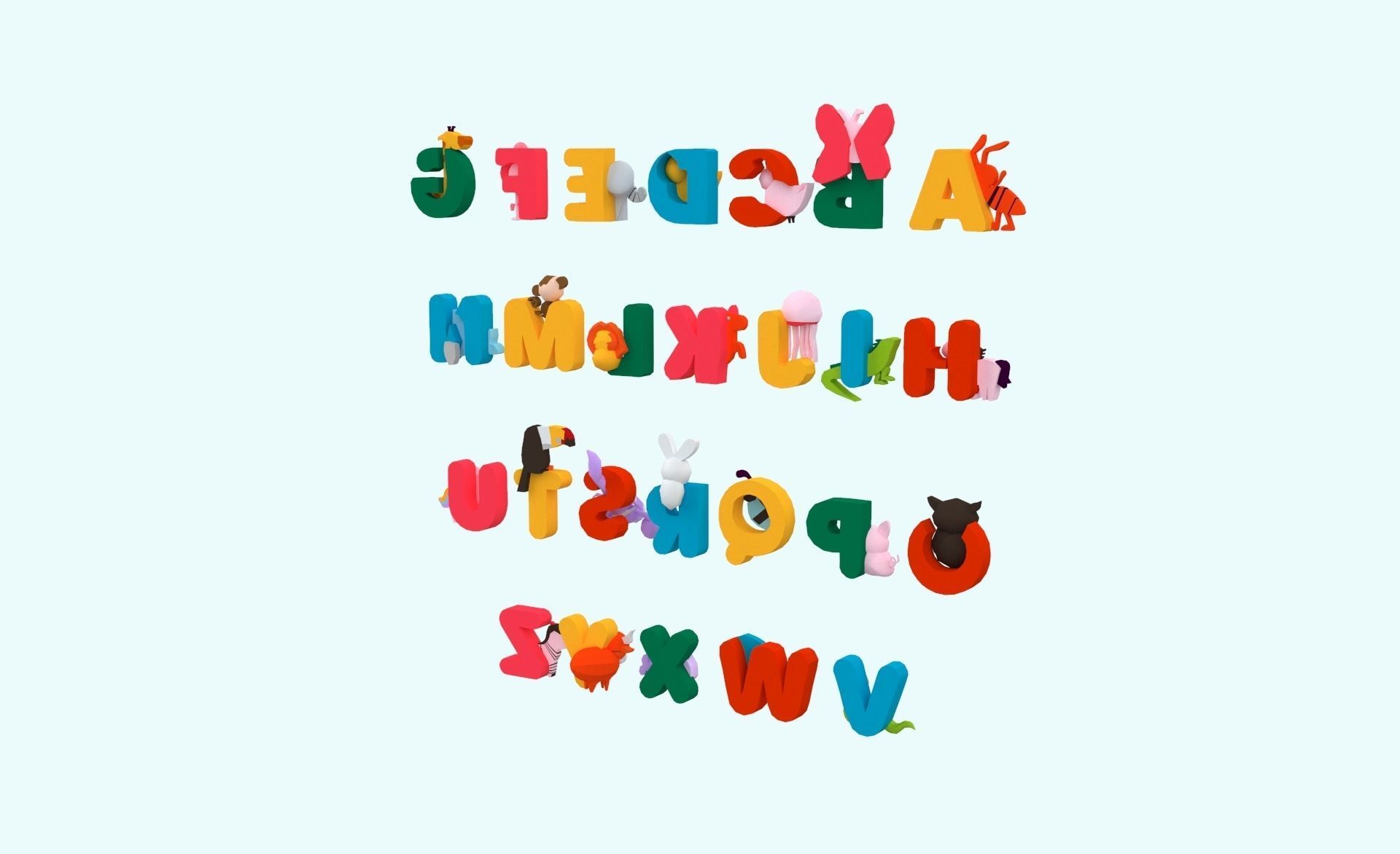 Cartoon Animal Alphabet v017 Low-poly 3D model_3