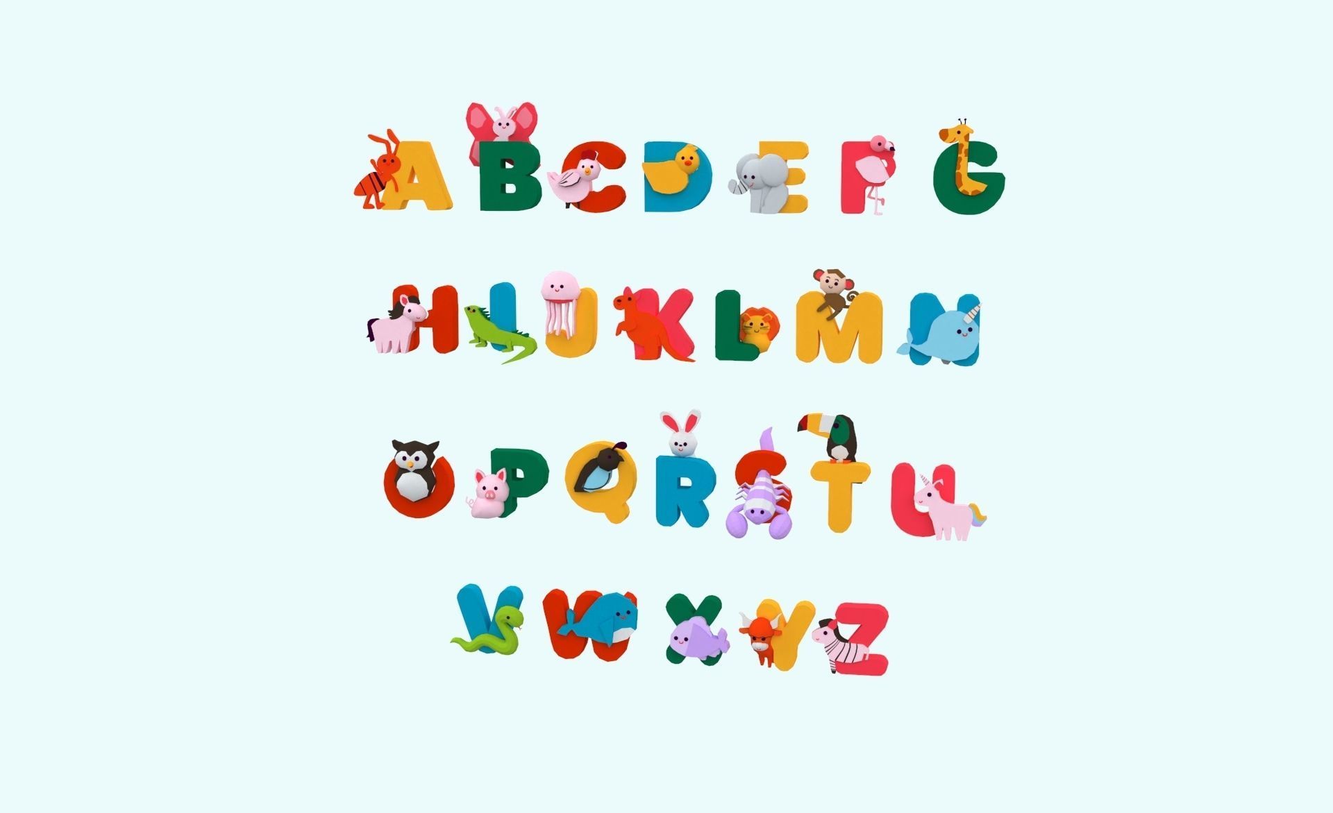 Cartoon Animal Alphabet v017 Low-poly 3D model_11