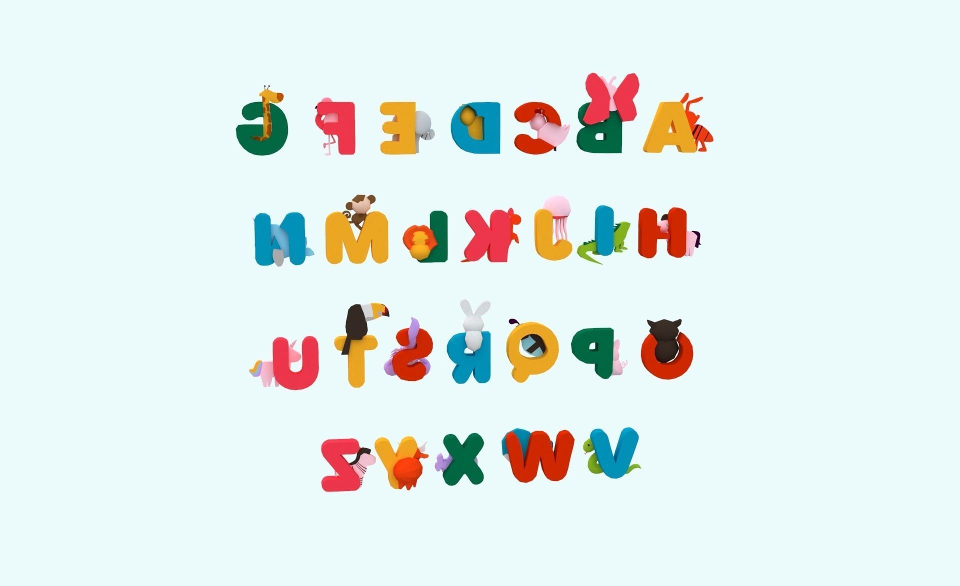 Cartoon Animal Alphabet v017 Low-poly 3D model_1