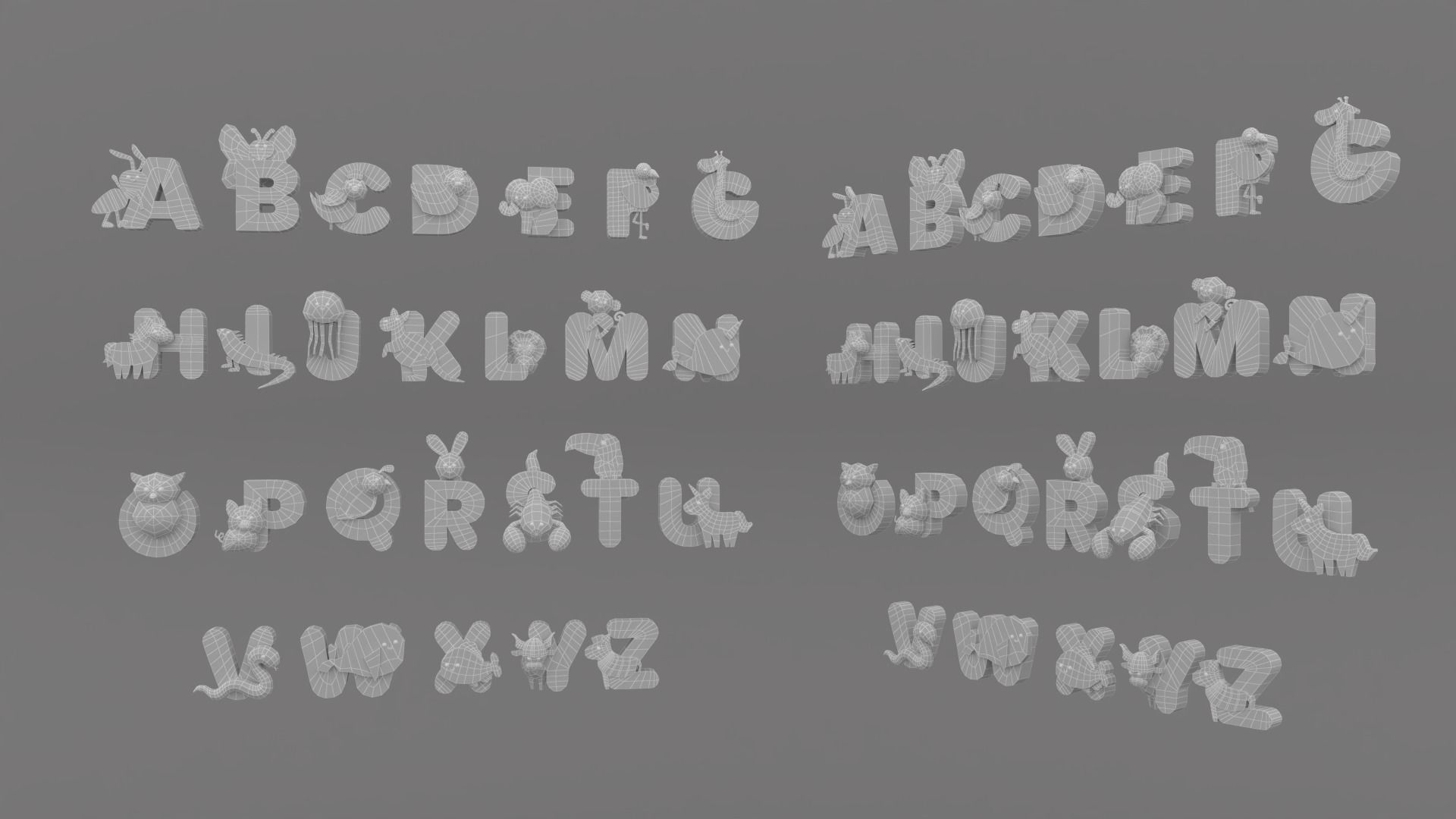 Cartoon Animal Alphabet v017 Low-poly 3D model_19