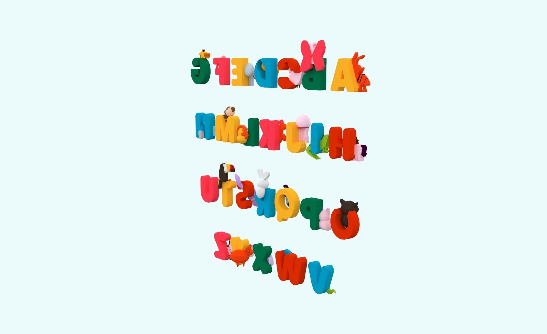 Cartoon Animal Alphabet v017 Low-poly 3D model_4