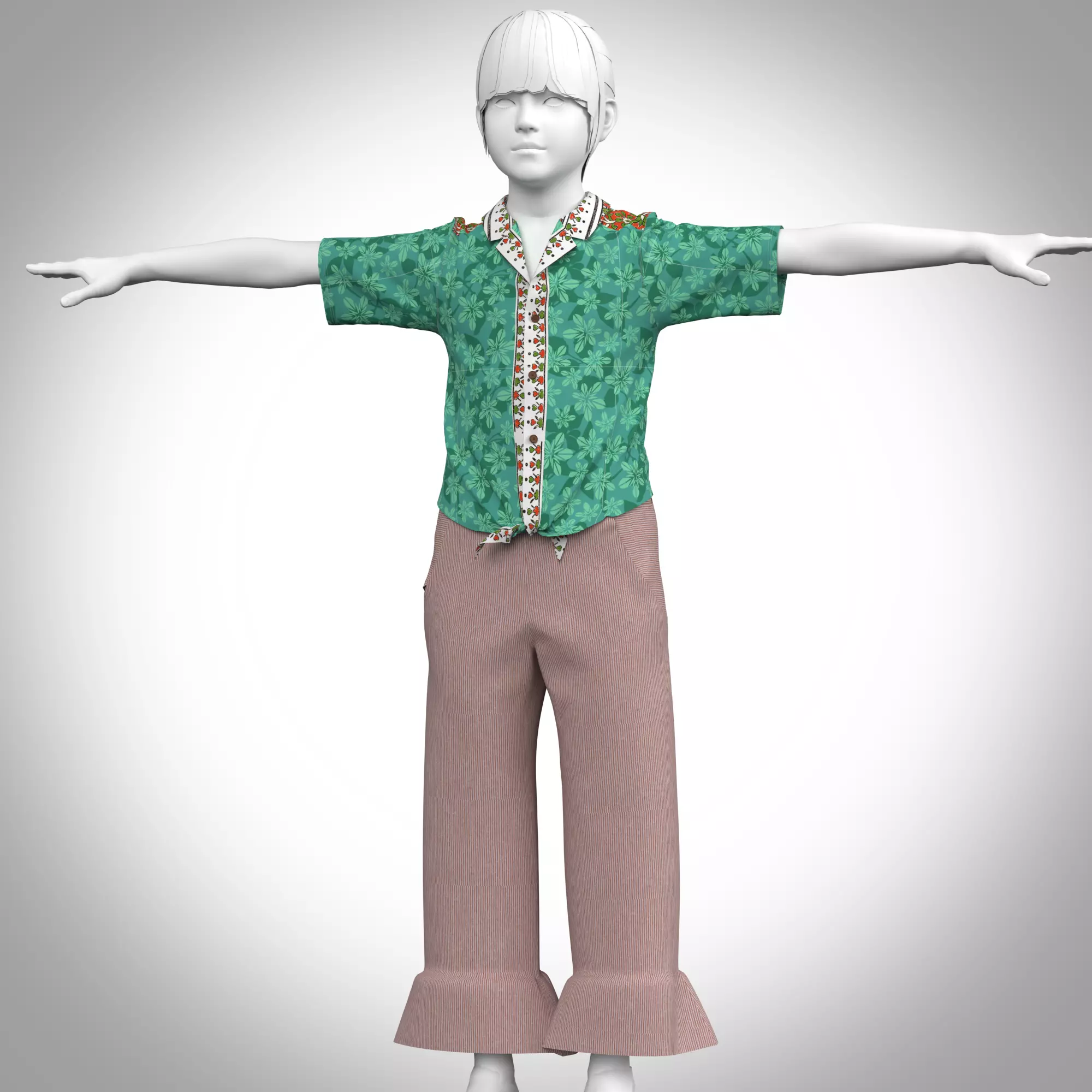 kid girls shirt with flared pant Rigged Low-poly 3D model