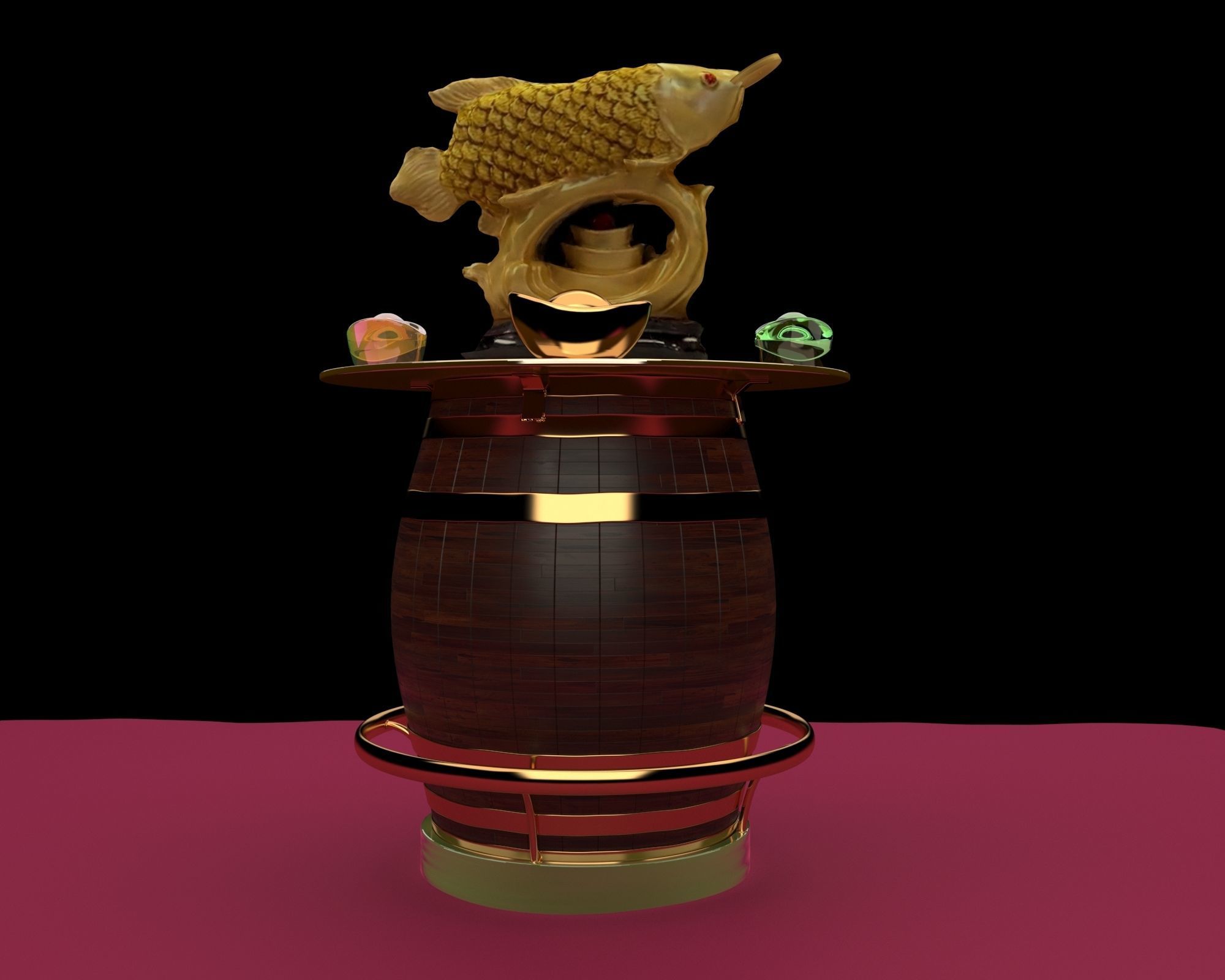 Chinese golden fish statue 3D model_2