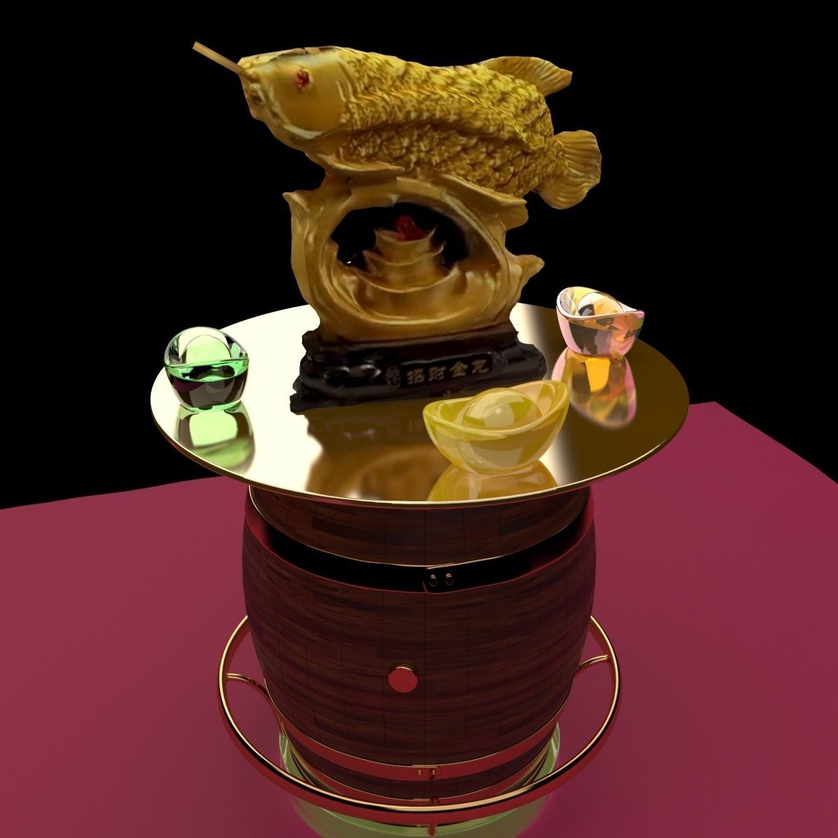 Chinese golden fish statue 3D model_5