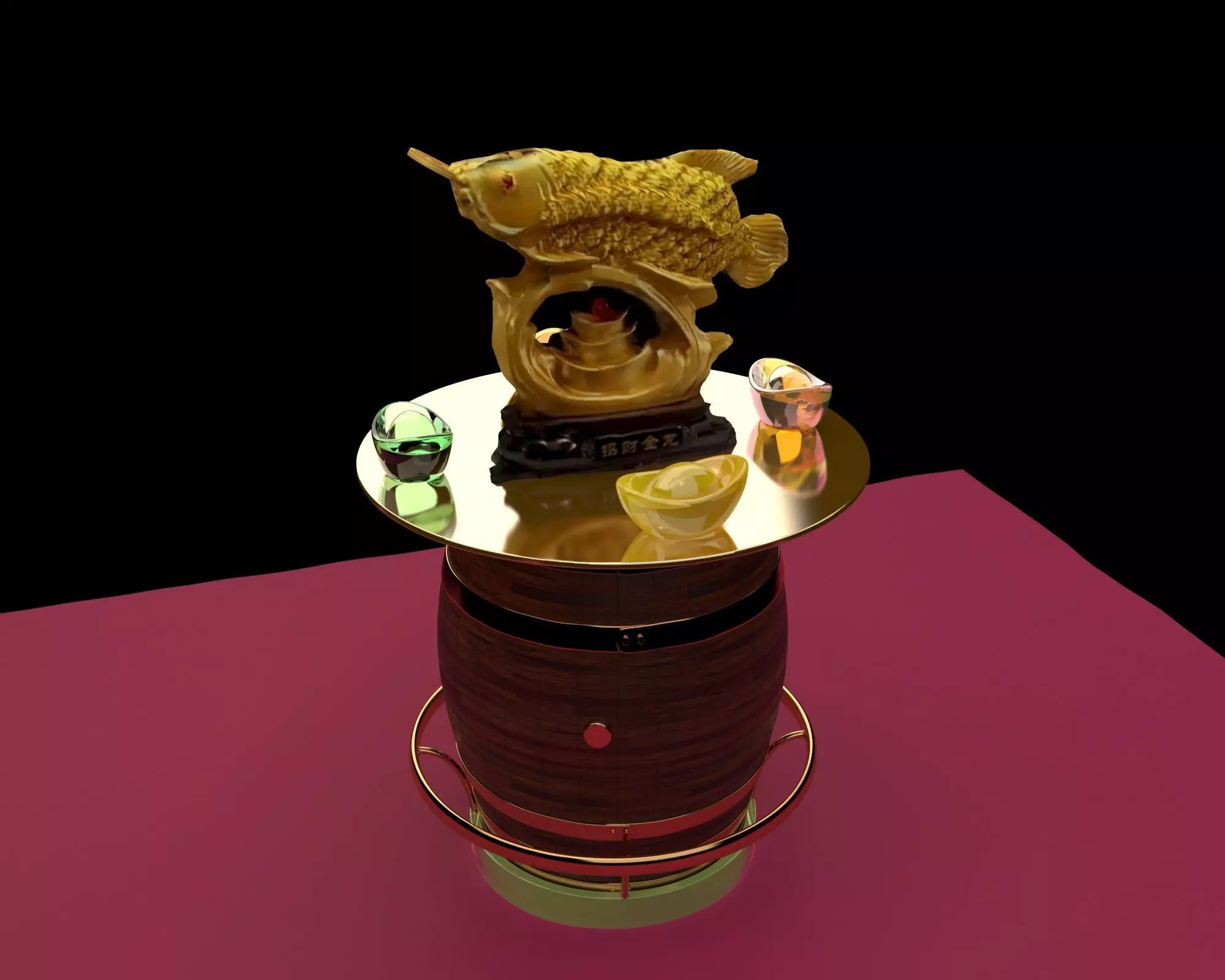 Chinese golden fish statue 3D model_0