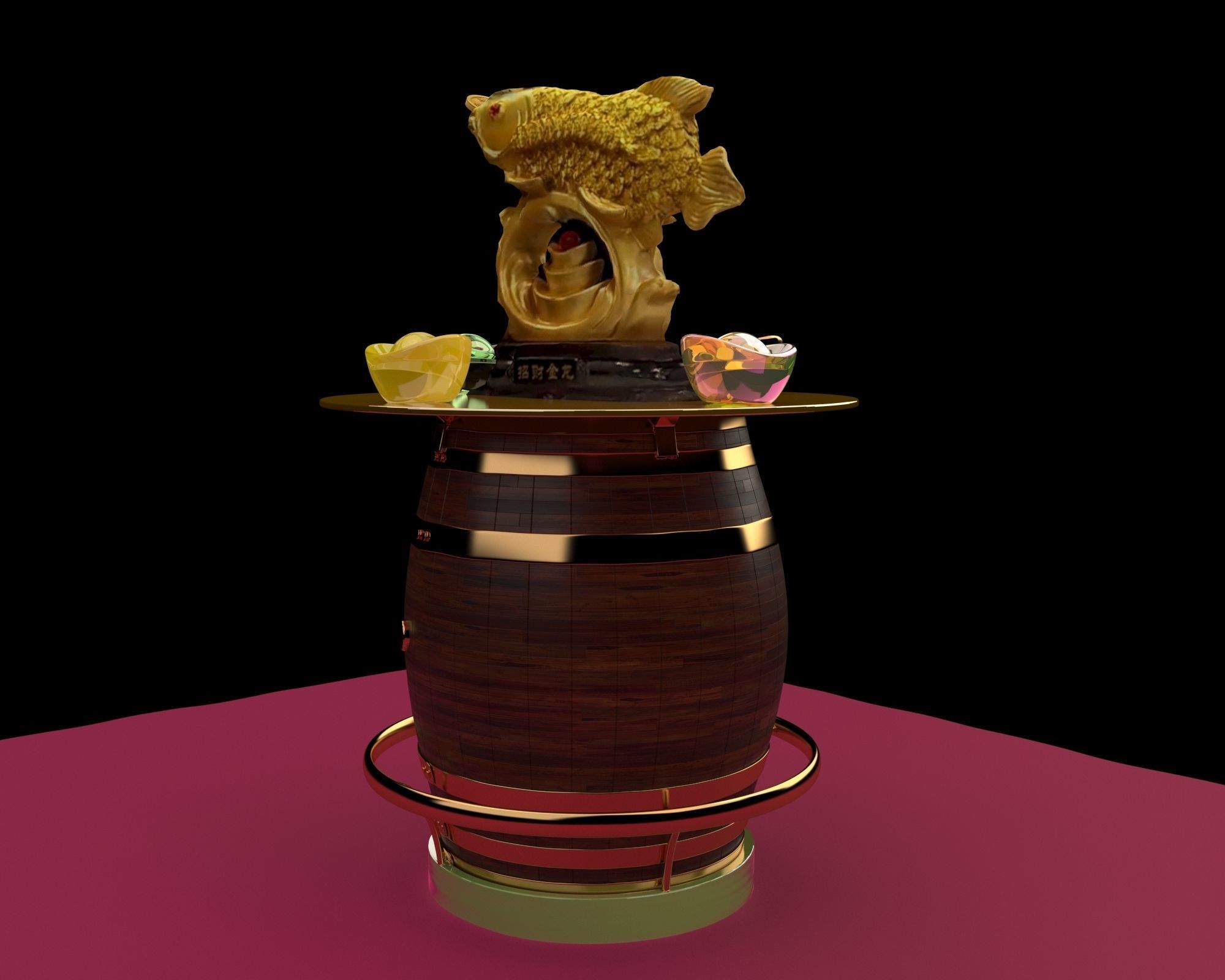 Chinese golden fish statue 3D model_1