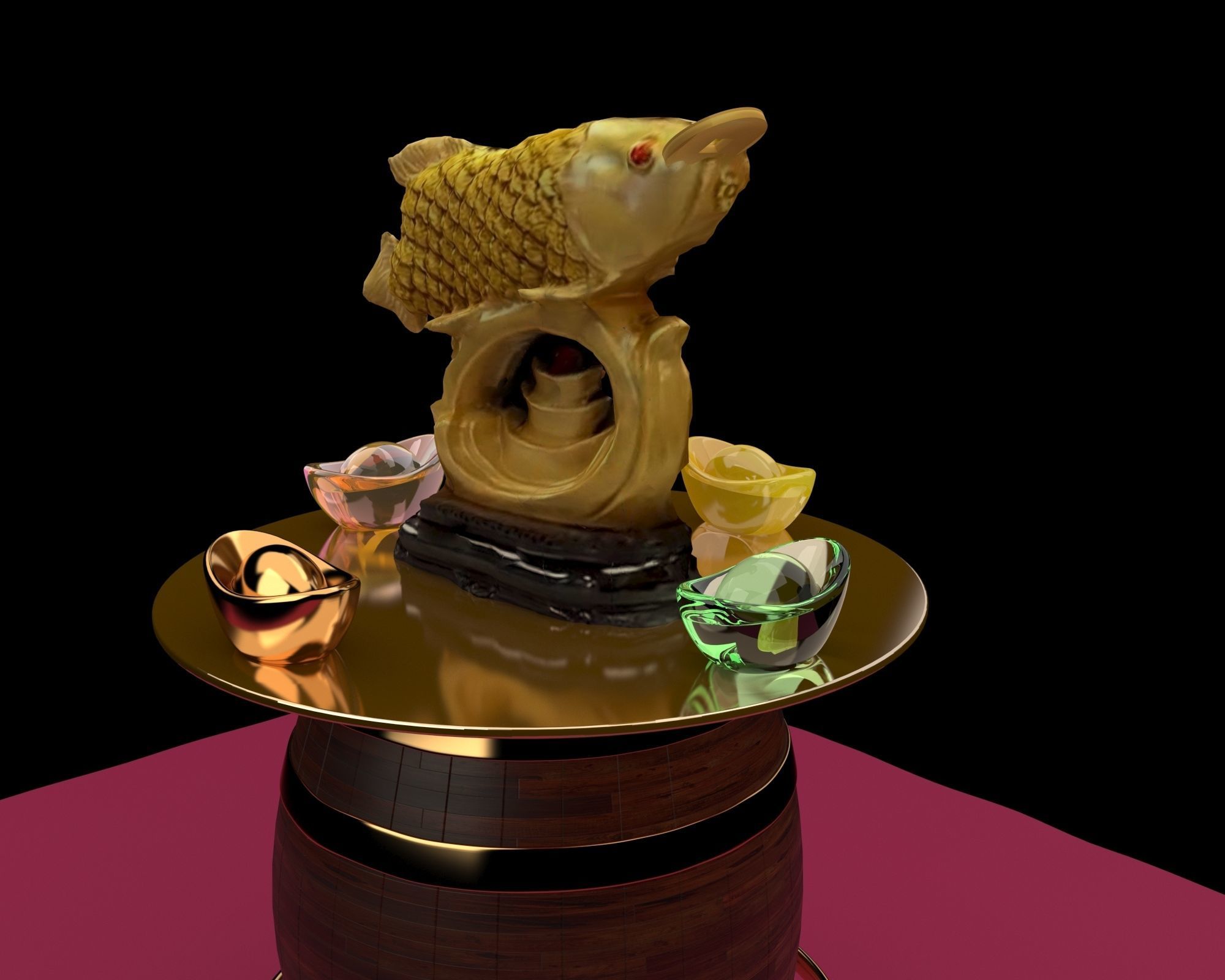 Chinese golden fish statue 3D model_3