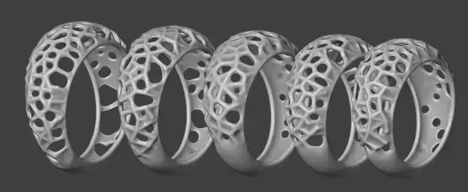 Parametric Organic Rings Set 17mm-19mm Sizes