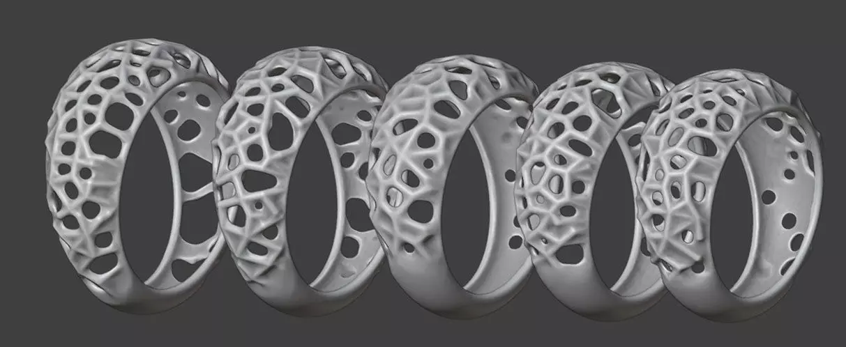 Parametric Organic Rings Set 17mm-19mm Sizes 3D print model