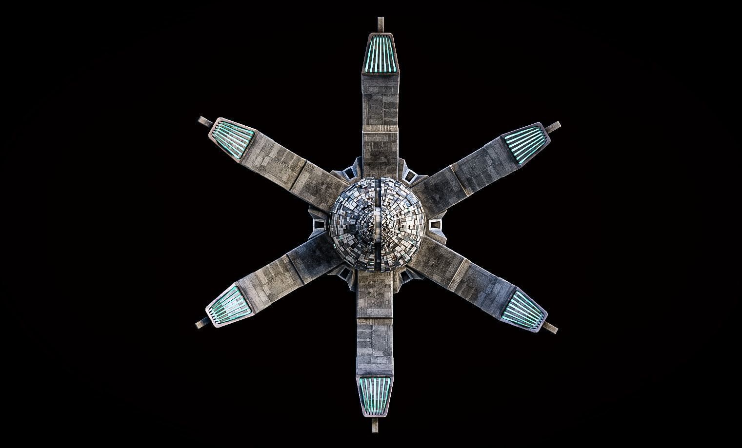 Lowpoly Space Station The Crown Game Ready Low-poly 3D model_4
