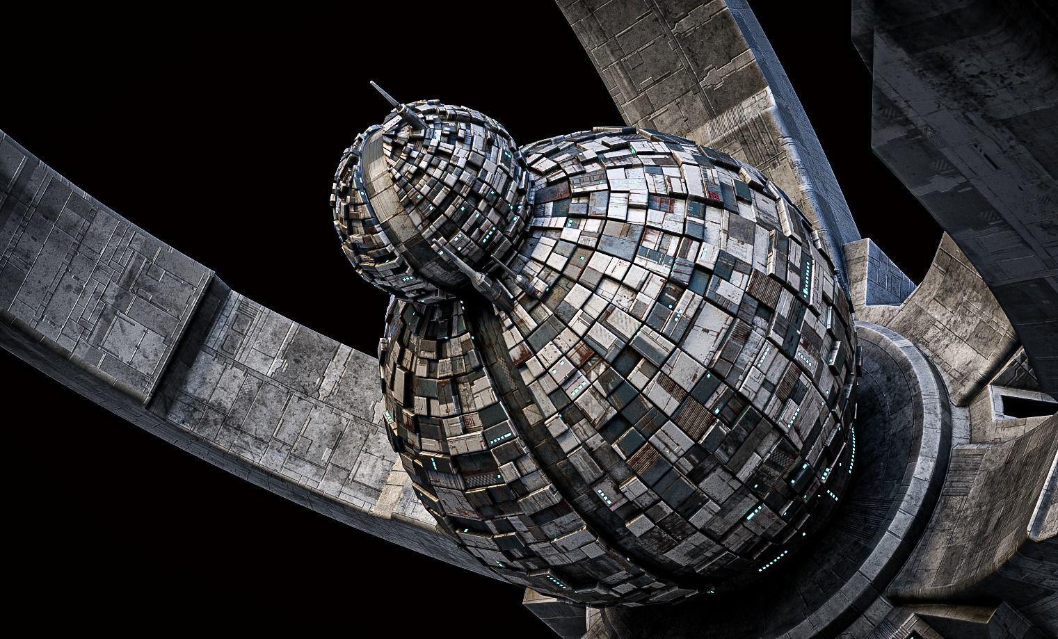 Lowpoly Space Station The Crown Game Ready Low-poly 3D model_2