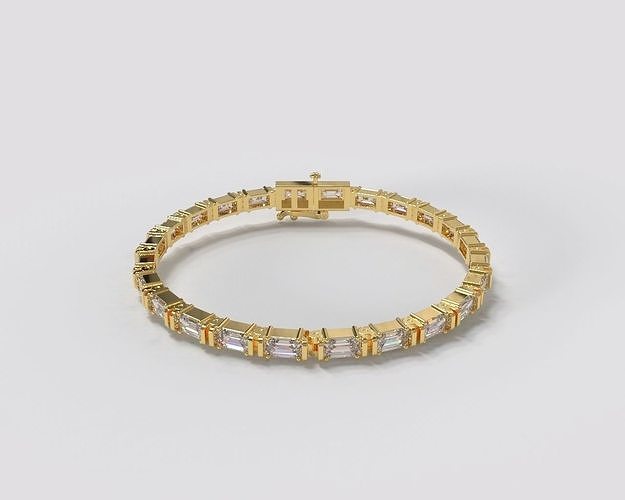 Emerald Cut Tennis Bracelet 3D Model 3D print model