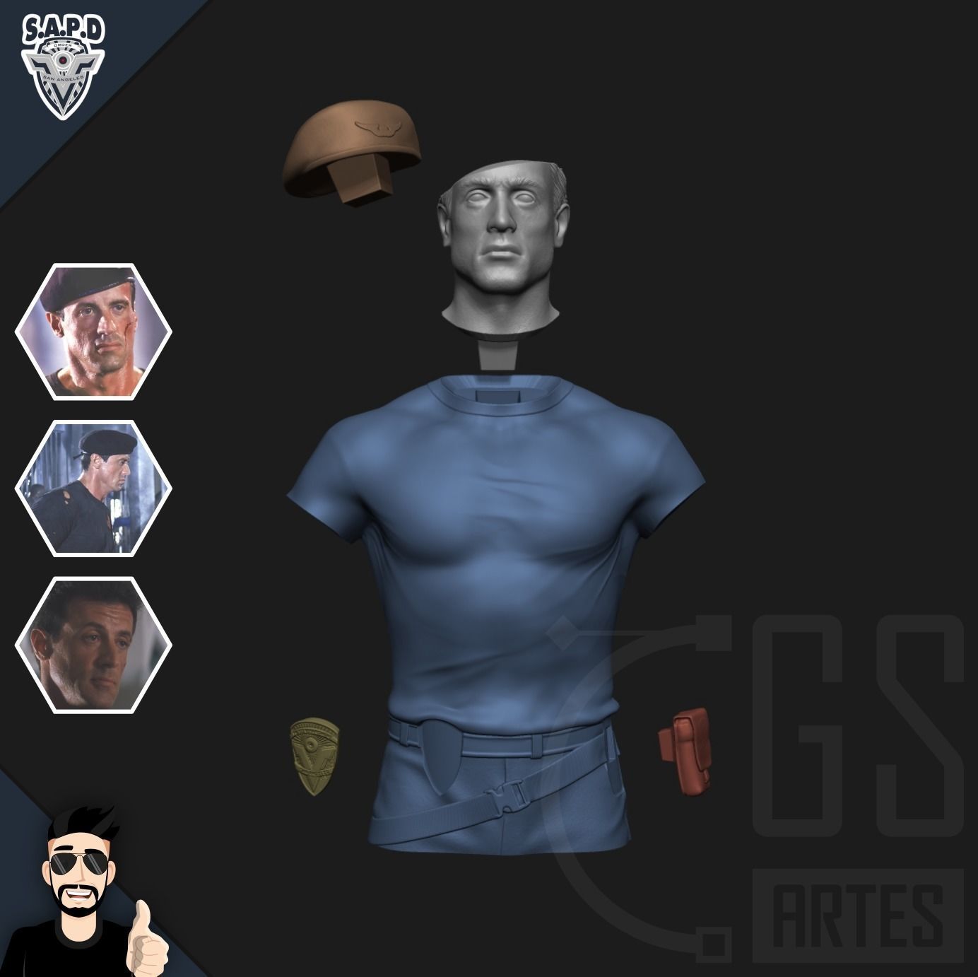 JOHN SPARTAN - Sylvester Stallone - DEMOLITION MAN 3D print model_14