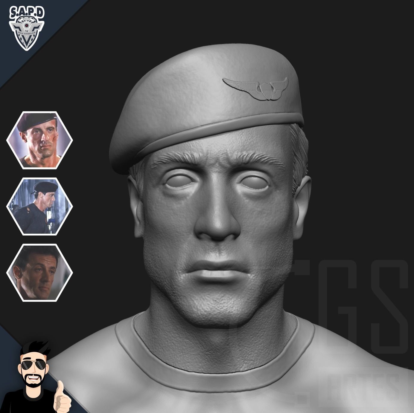 JOHN SPARTAN - Sylvester Stallone - DEMOLITION MAN 3D print model_12