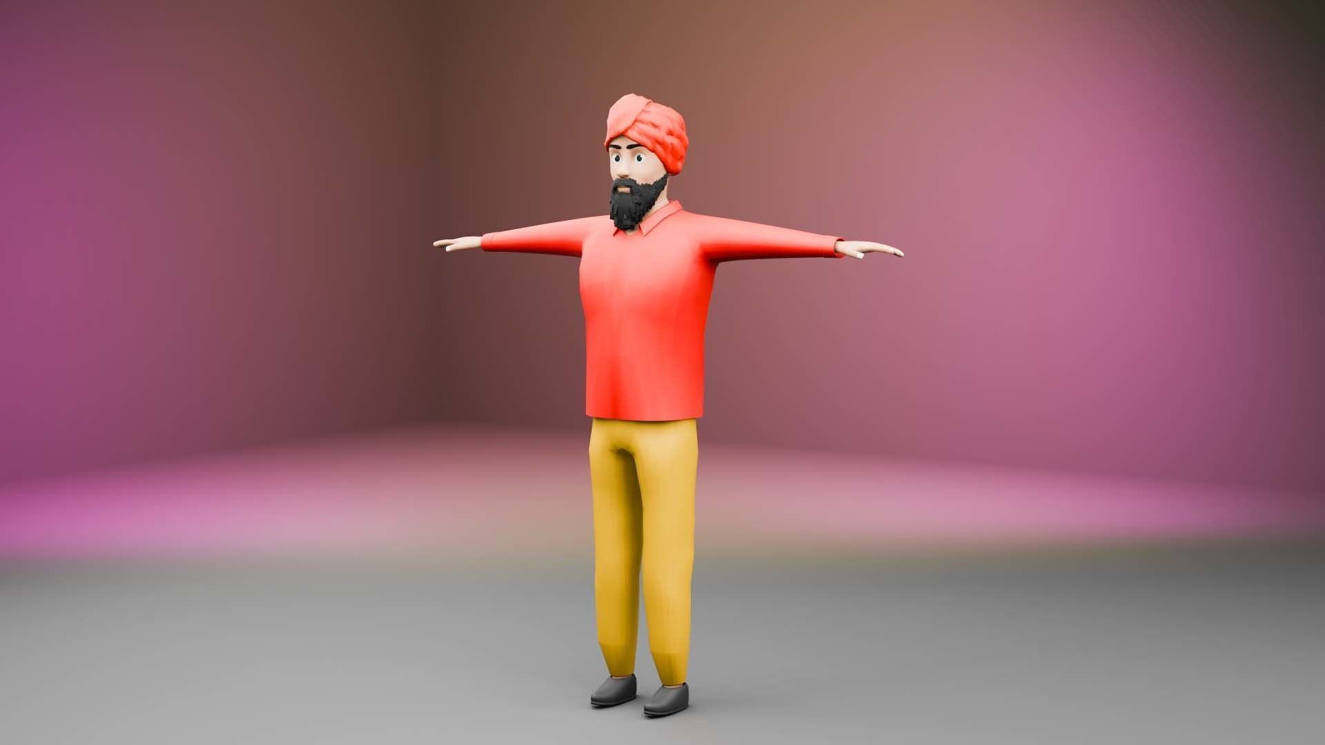 Indian Punjabi Character Free low-poly 3D model_2