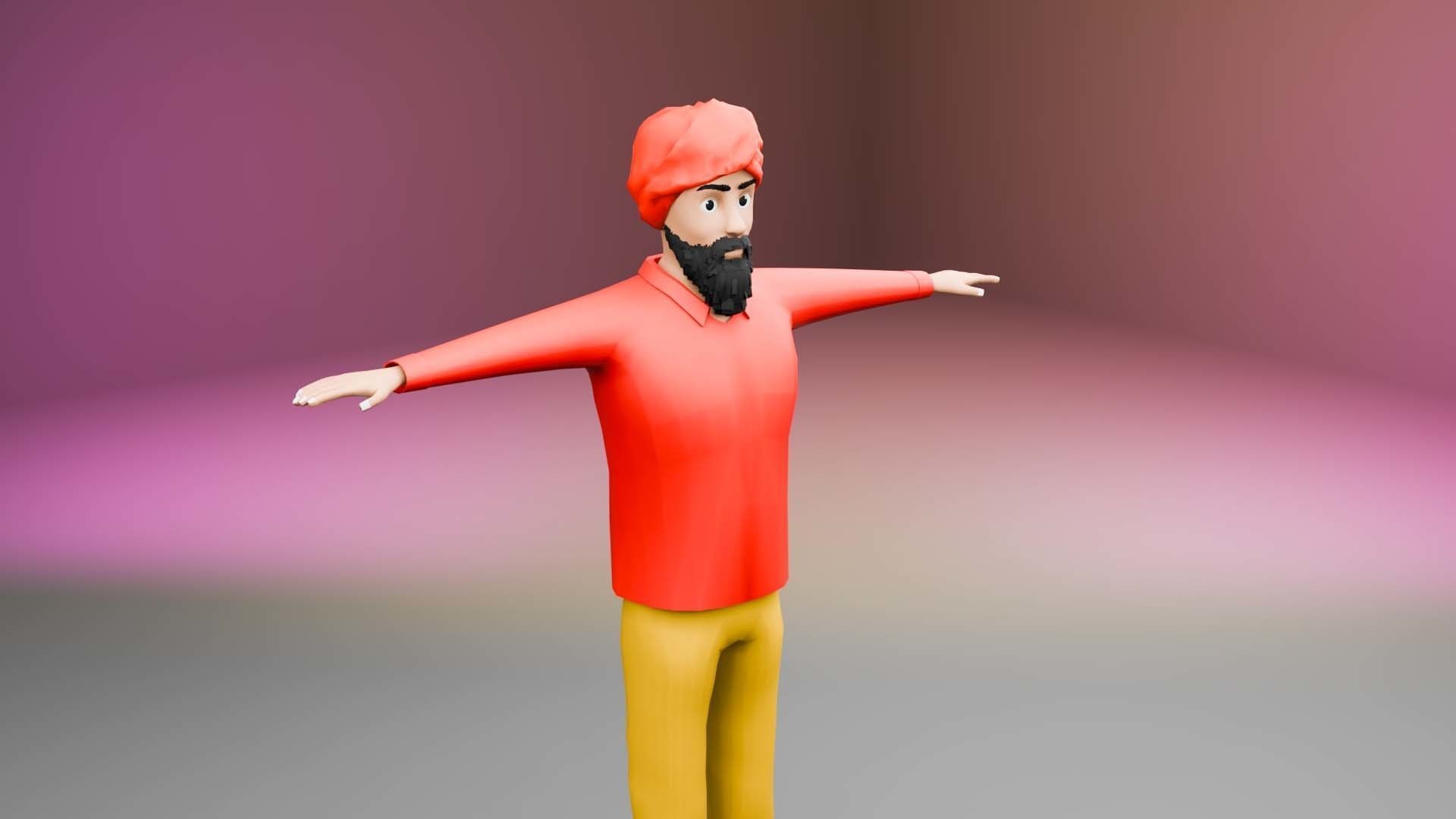 Indian Punjabi Character Free low-poly 3D model_4