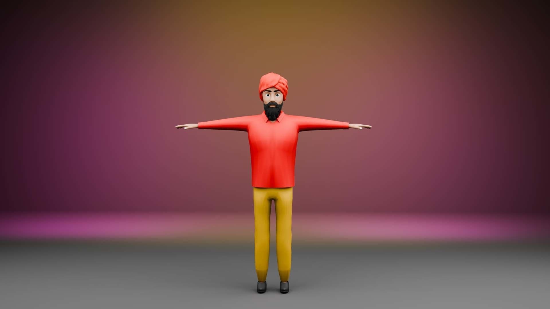 Indian Punjabi Character Free low-poly 3D model_1
