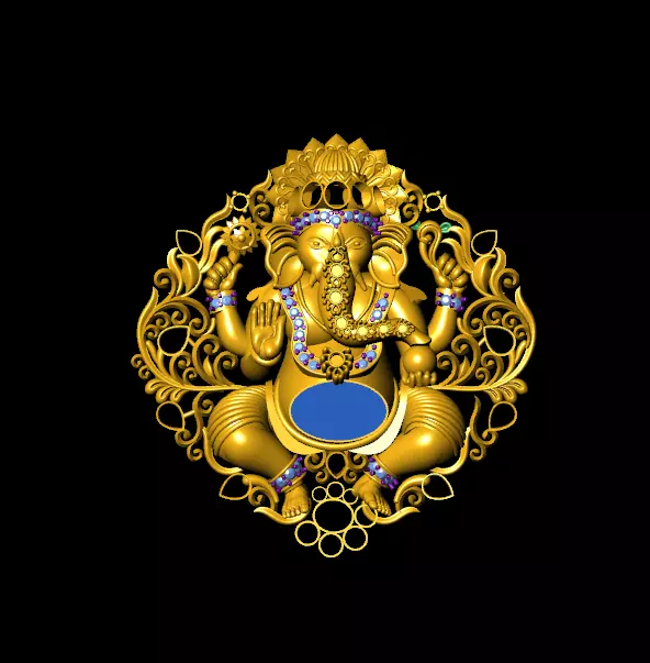 ganesh locket pendent gold ornament jewelry dollar 3D print model_0