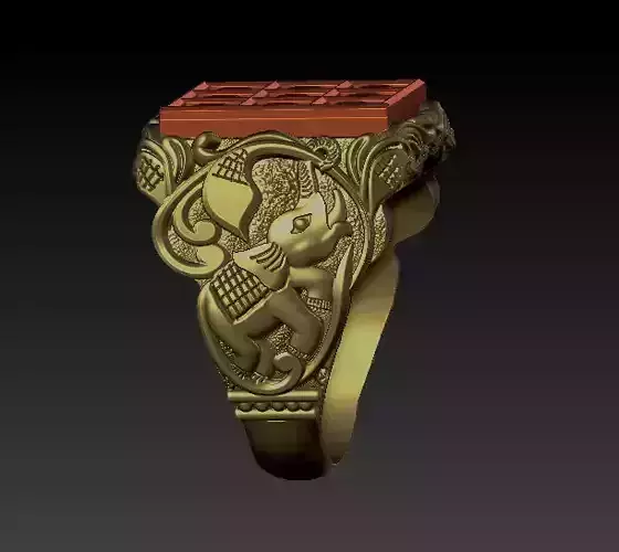 elephants navaratna Engraving MalteseRing 3D print model
