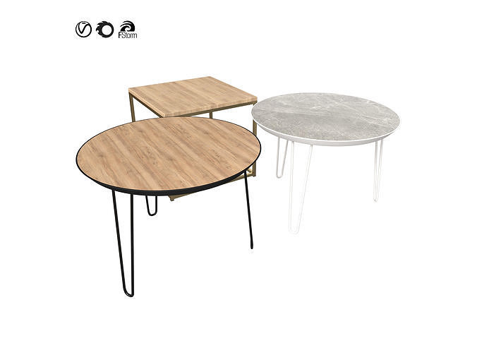 Coffee Table Round Square Set 3D model | CGTrader
