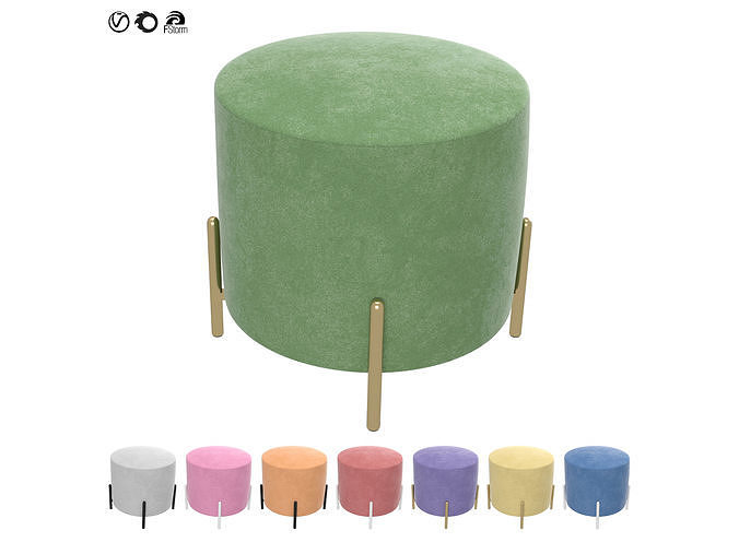 Round Poufs Set Ottoman 3D model