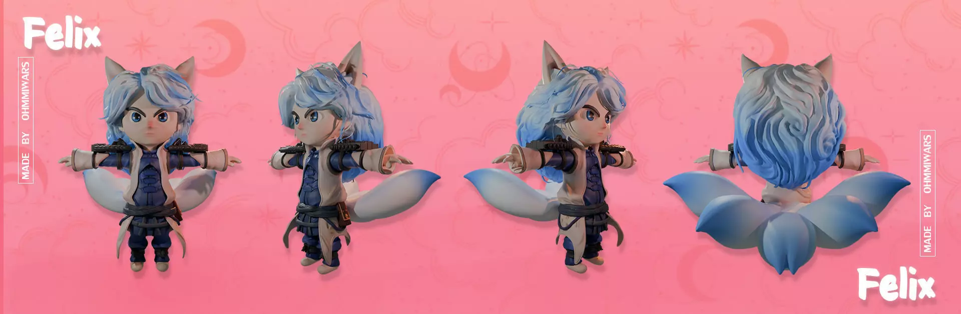 blue eye fox boy character Free 3D print model