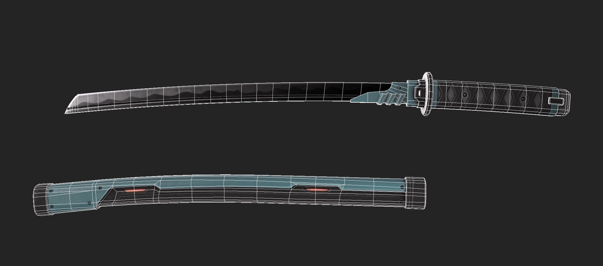  PBR Gameready Sci fi Katana and scabard Low-poly 3D model_5