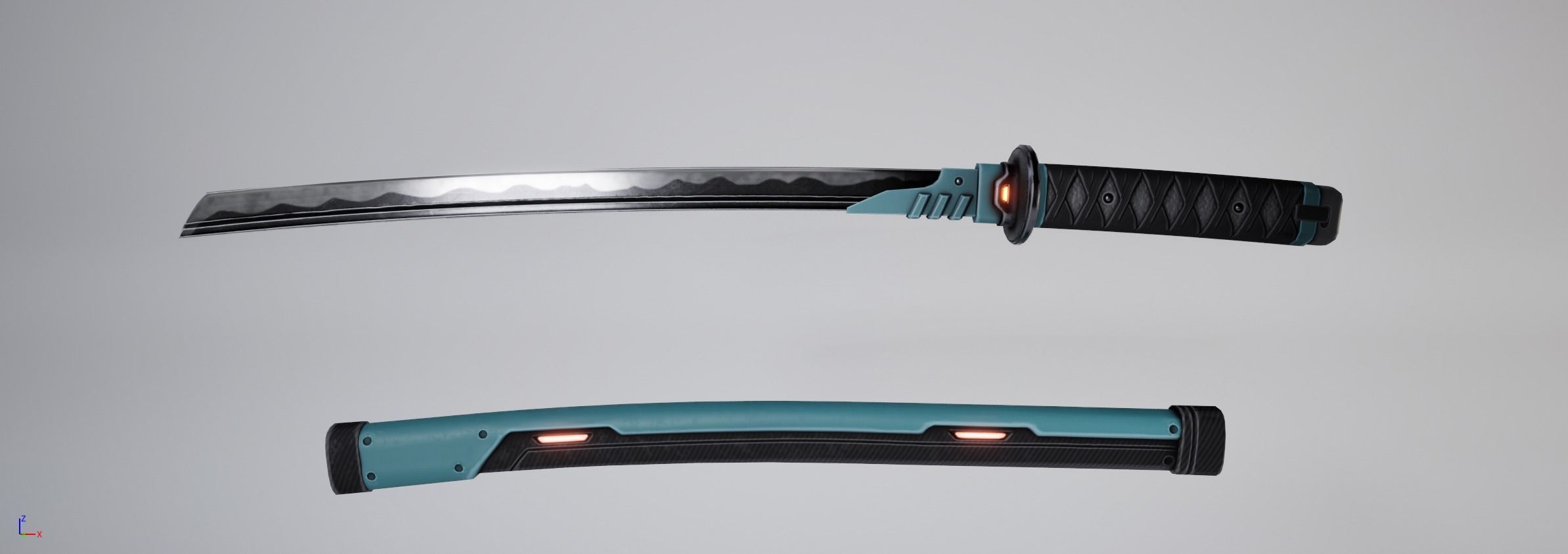  PBR Gameready Sci fi Katana and scabard Low-poly 3D model_3