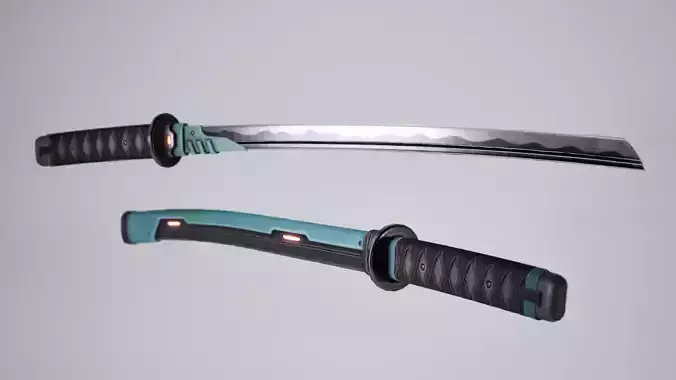  PBR Gameready Sci fi Katana and scabard Low-poly 3D model