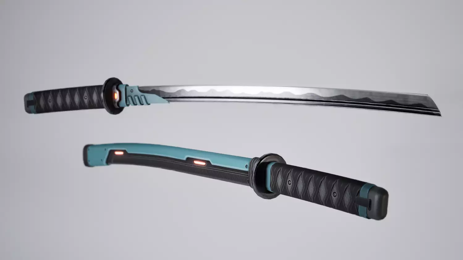  PBR Gameready Sci fi Katana and scabard Low-poly 3D model_0