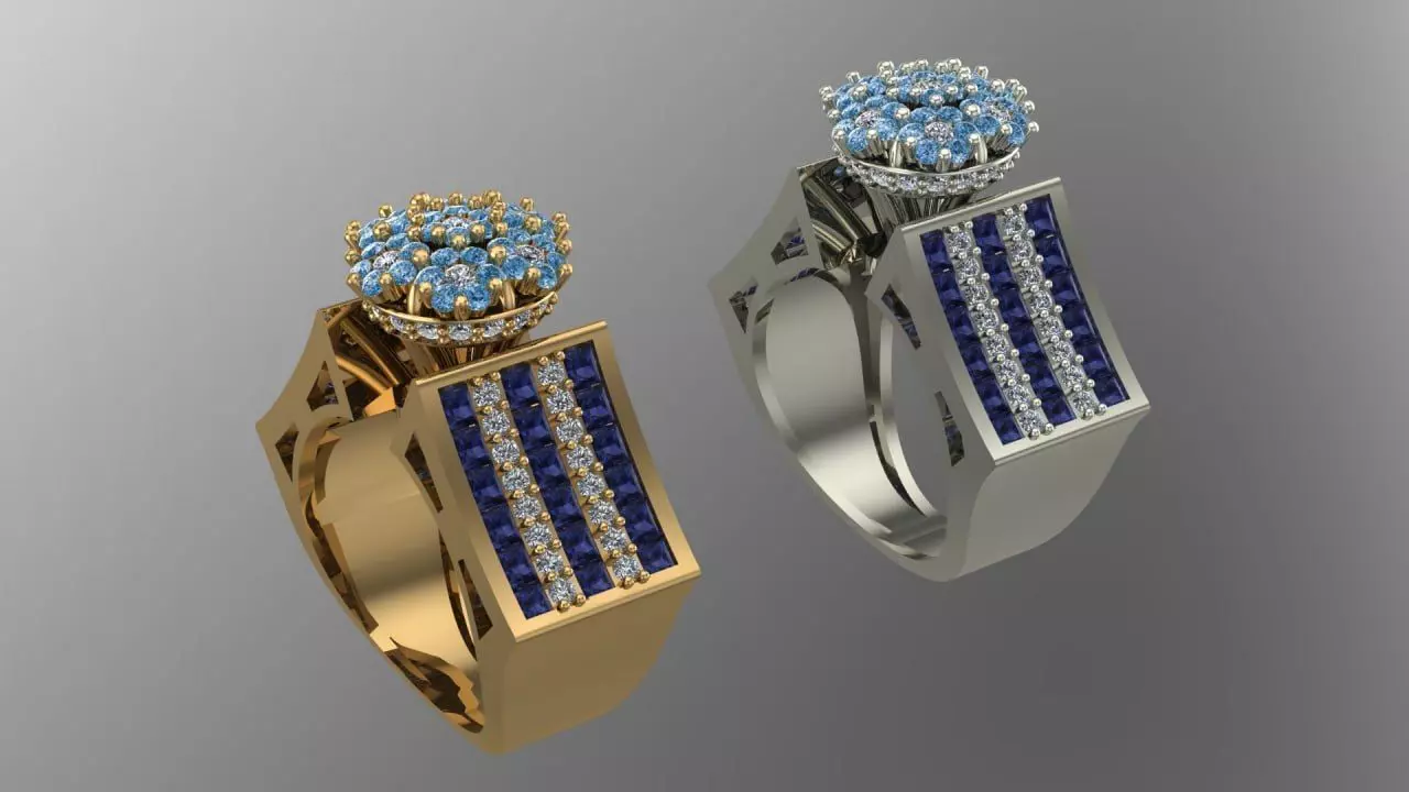 all blue full diamond heavy ring 3D print model