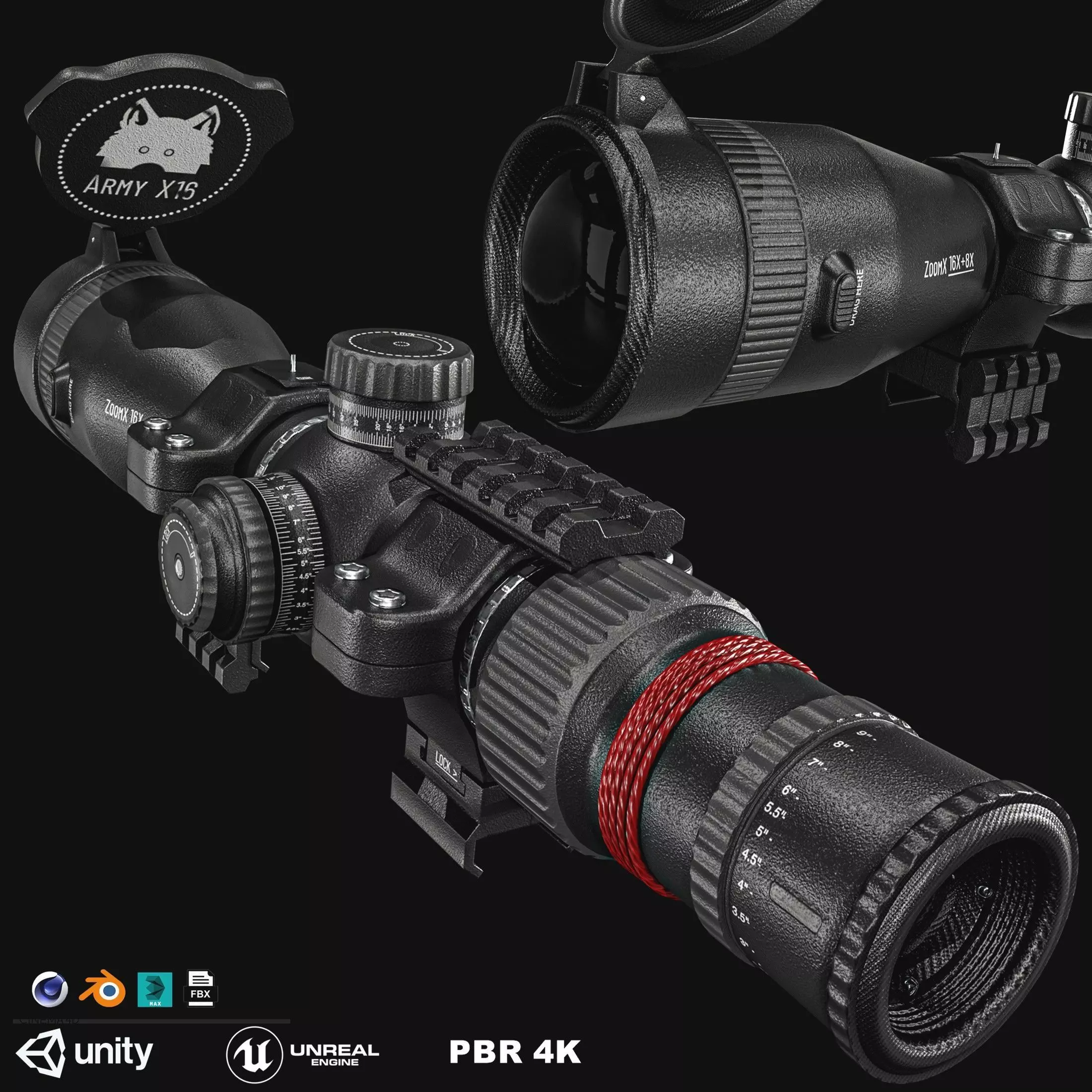 Rifle 16X Scope Low-poly 3D model