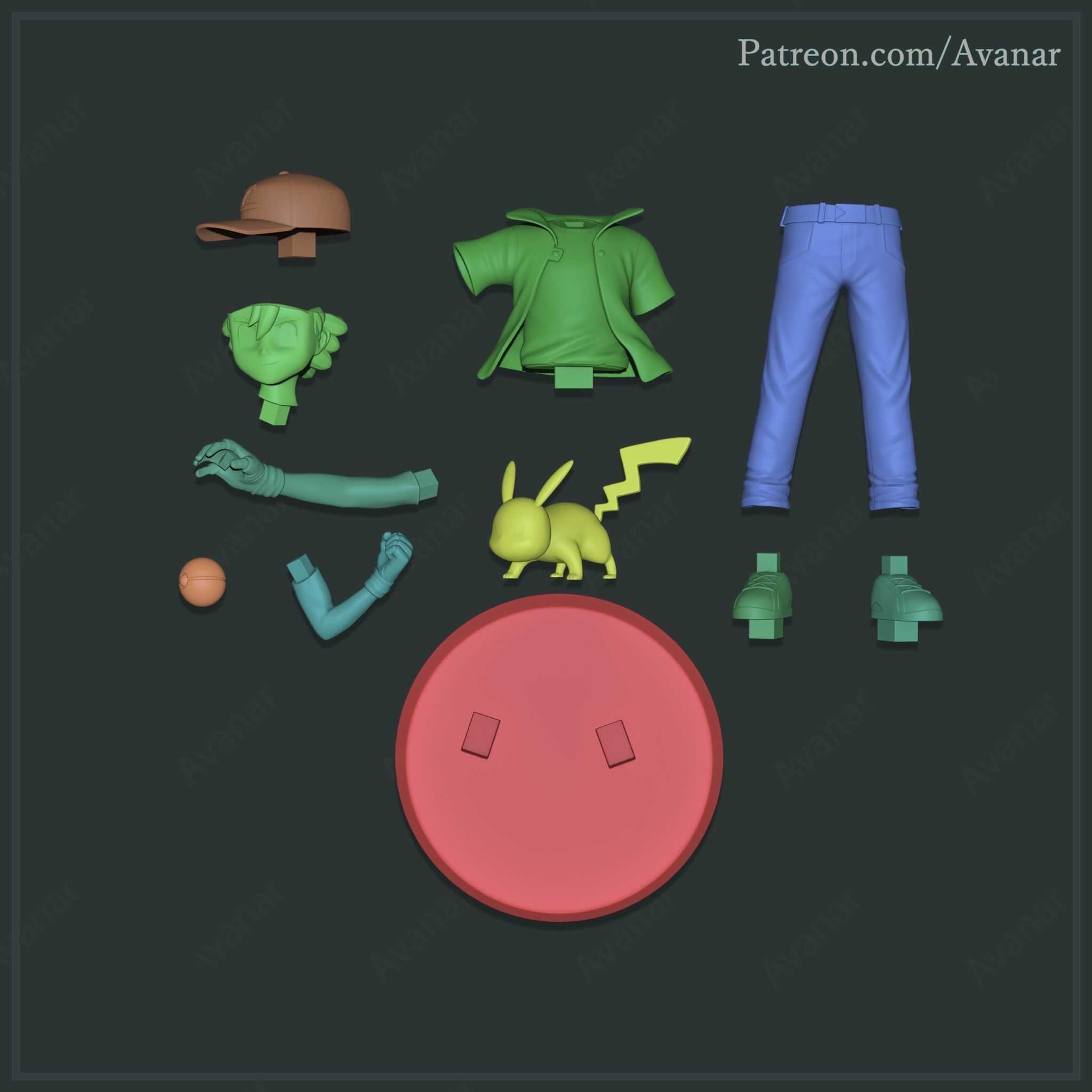 Ash and Pikachu 3D print model_4