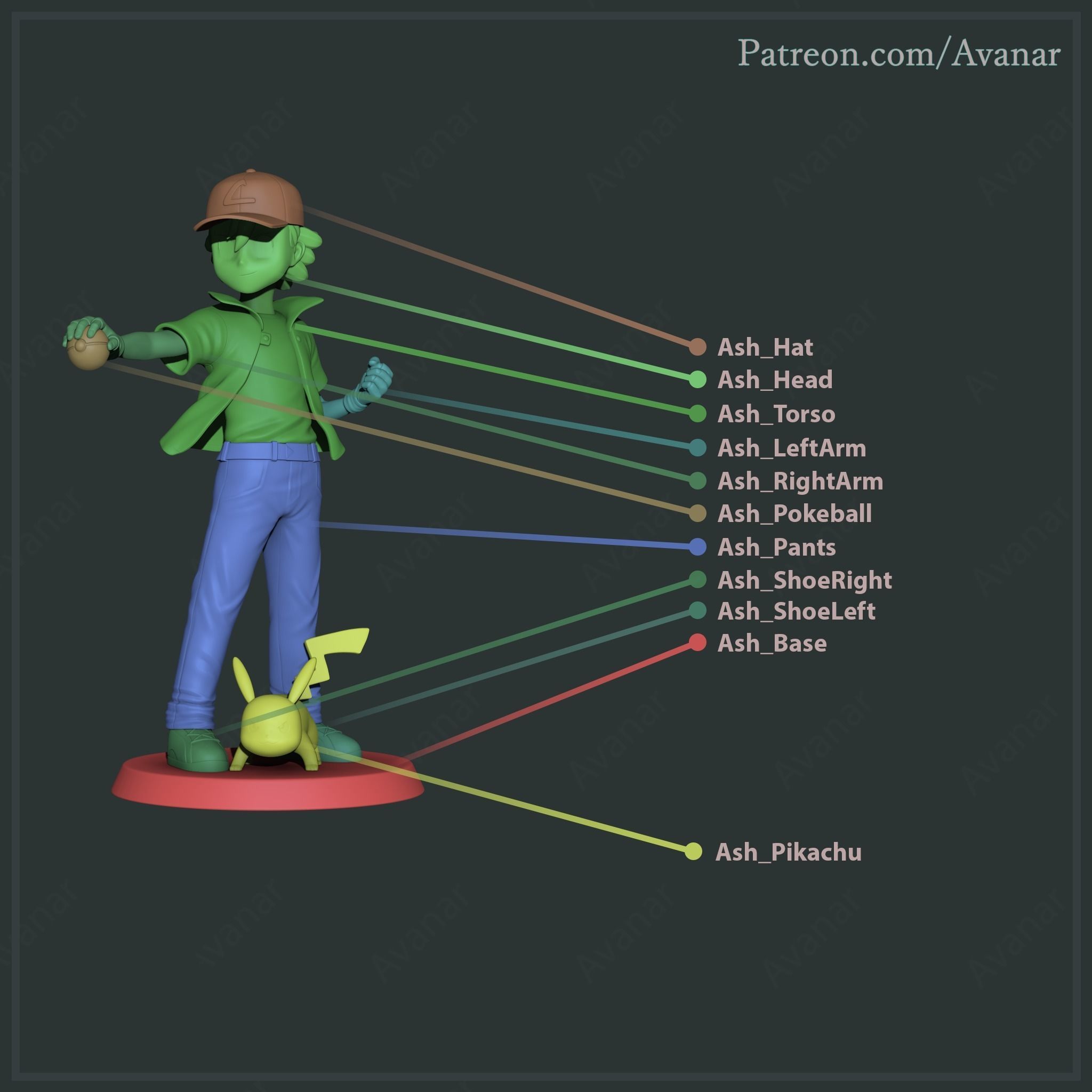 Ash and Pikachu 3D print model_5