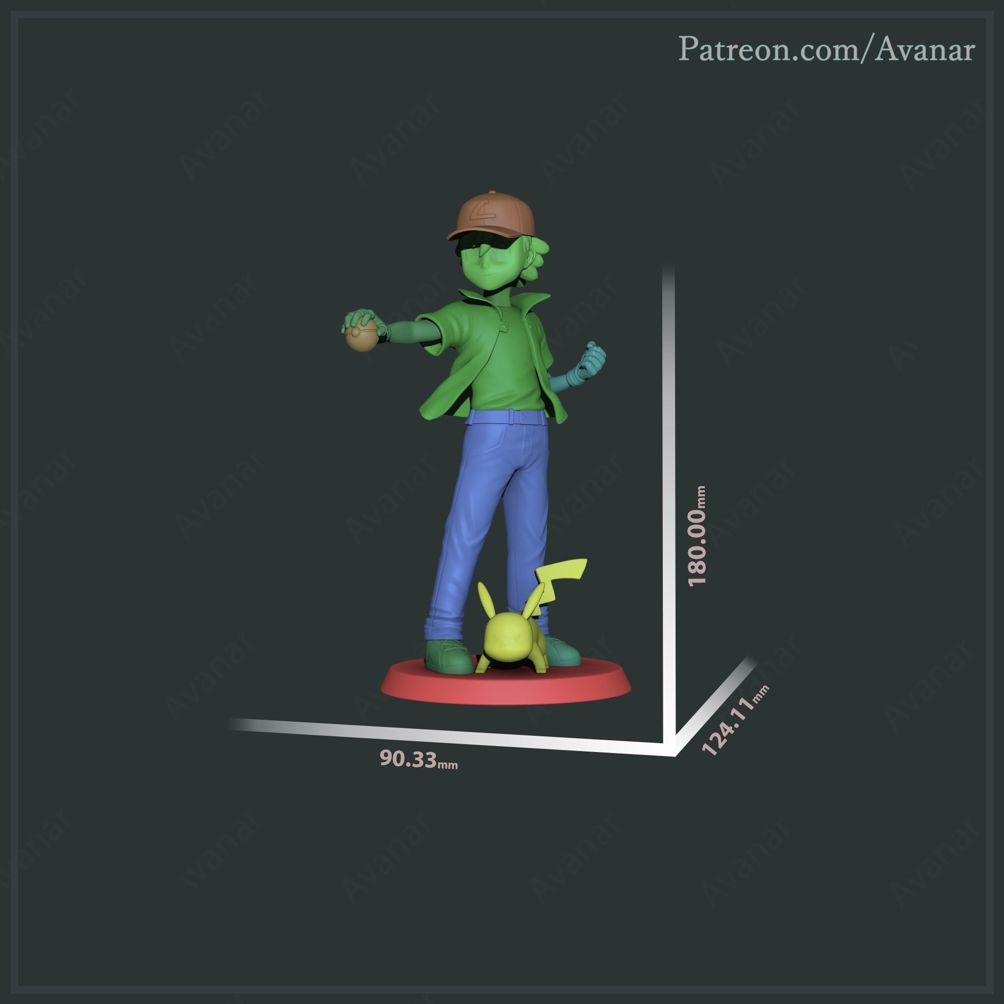 Ash and Pikachu 3D print model_6