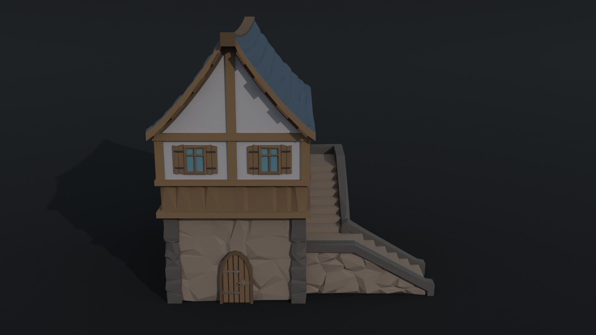 Cartoon medieval house 2 Polygonal Style Low-poly 3D model_2