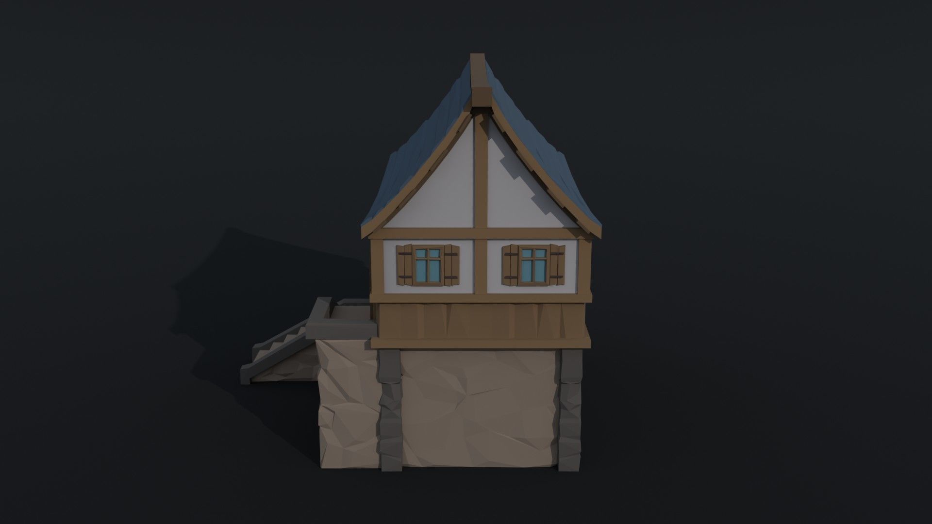 Cartoon medieval house 2 Polygonal Style Low-poly 3D model_4