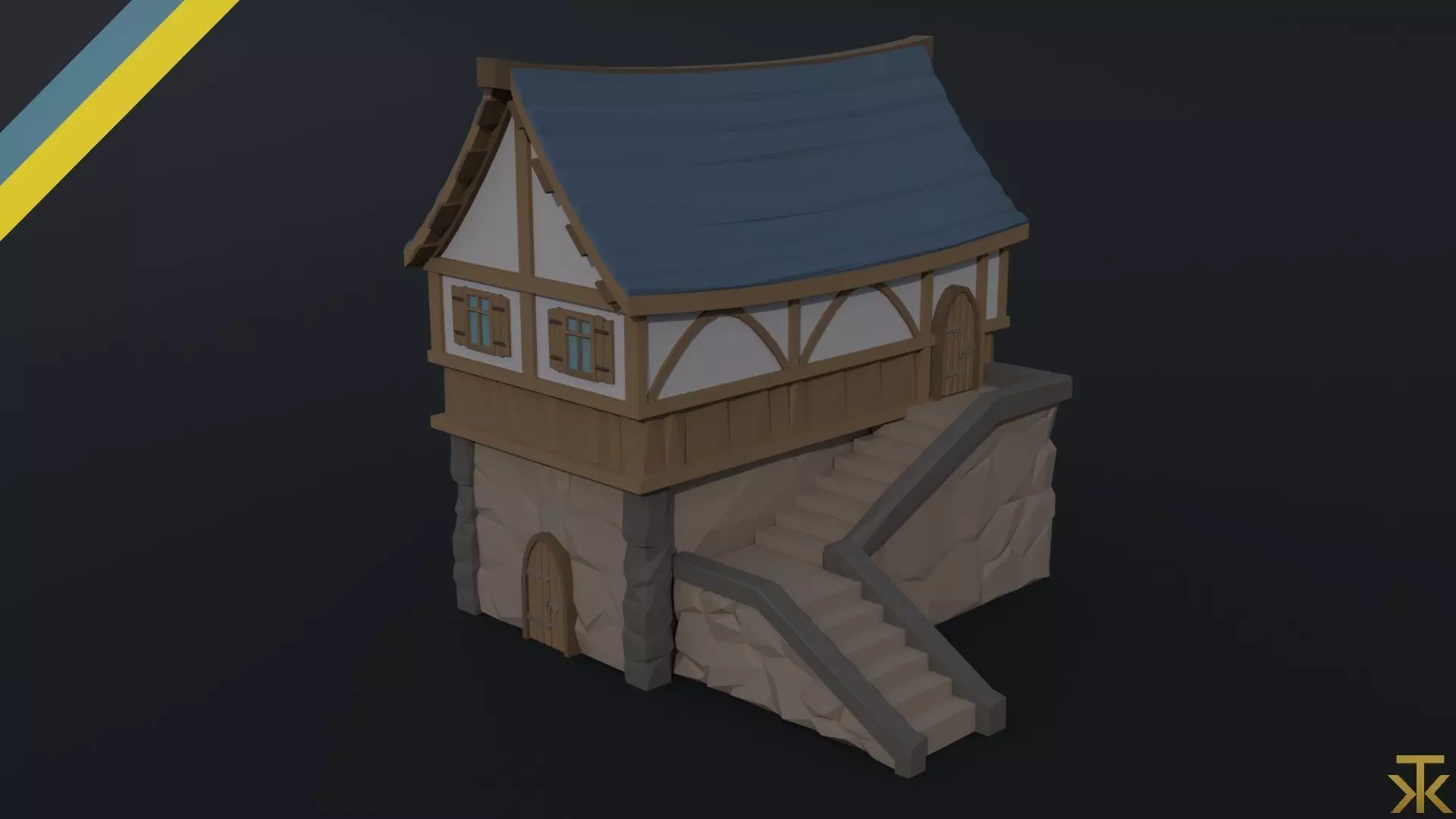 Cartoon medieval house 2 Polygonal Style Low-poly 3D model_0