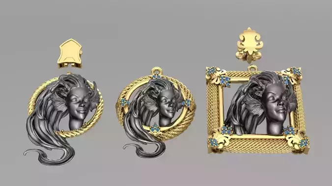 mermaid head pendants with 3 frames