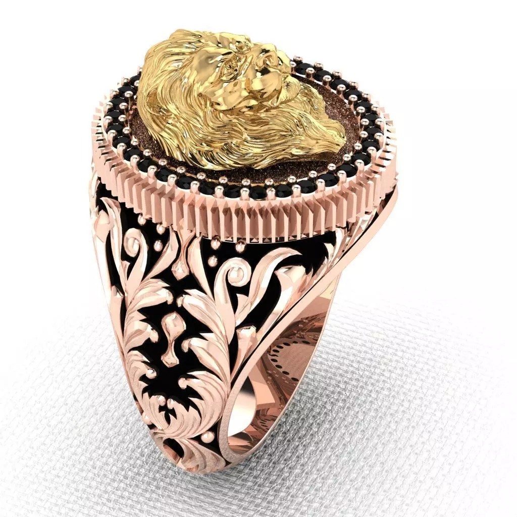 modern usa Ring Lion with diamonds 3D print model_0