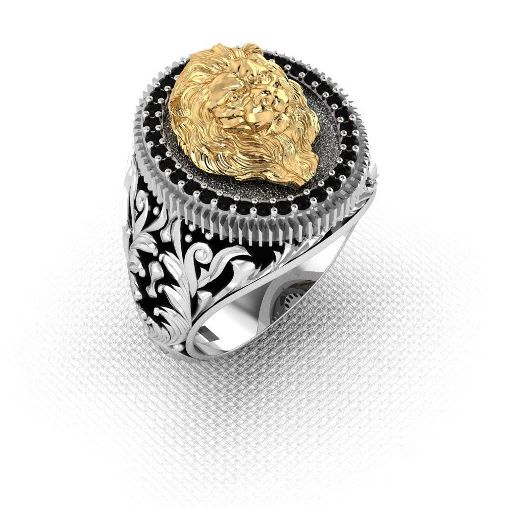 modern usa Ring Lion with diamonds 3D print model_1