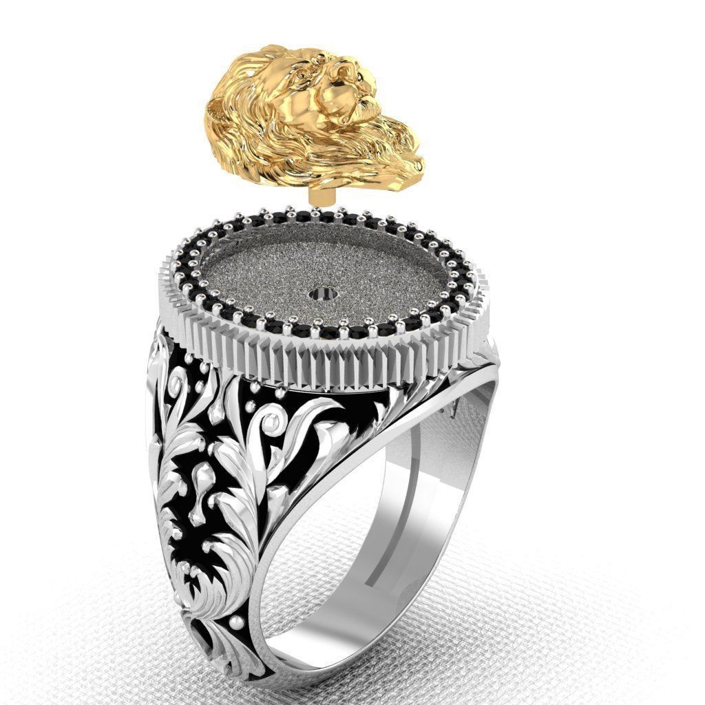 modern usa Ring Lion with diamonds 3D print model_2