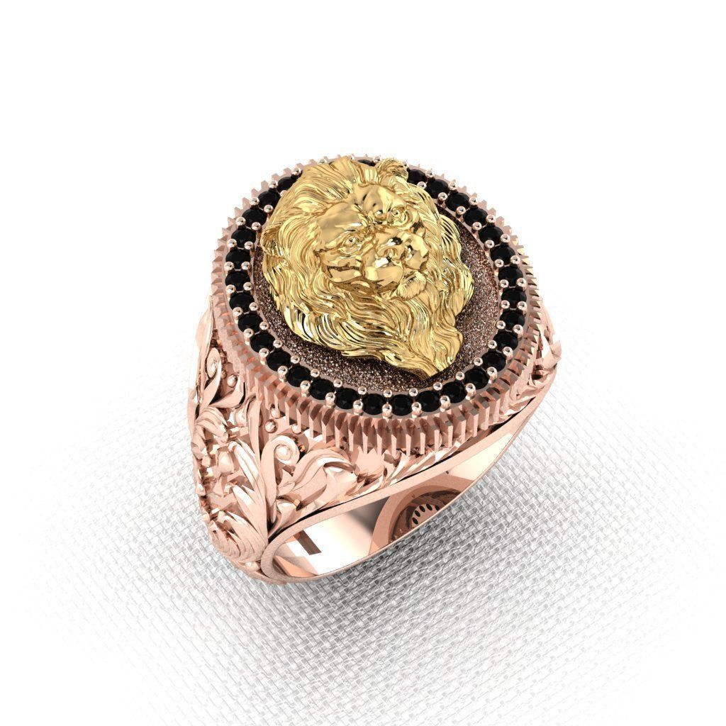 modern usa Ring Lion with diamonds 3D print model_3