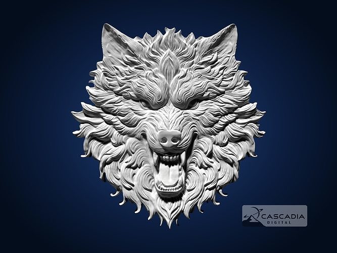 Wolf Head CNC Router Carving Casting Bas Relief animal wildlife 3D print model